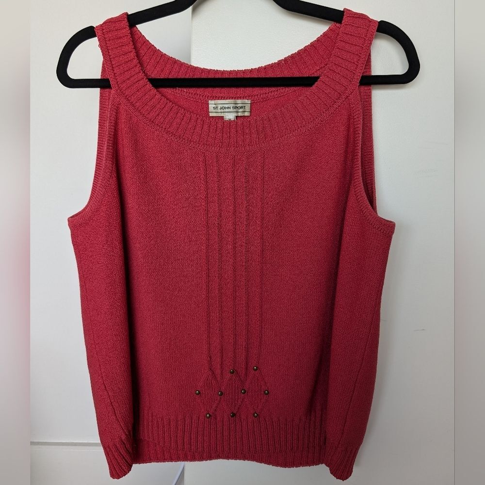 Vintage St John Sport Santana Knit Y2K Pink Wool Knit Tank Top